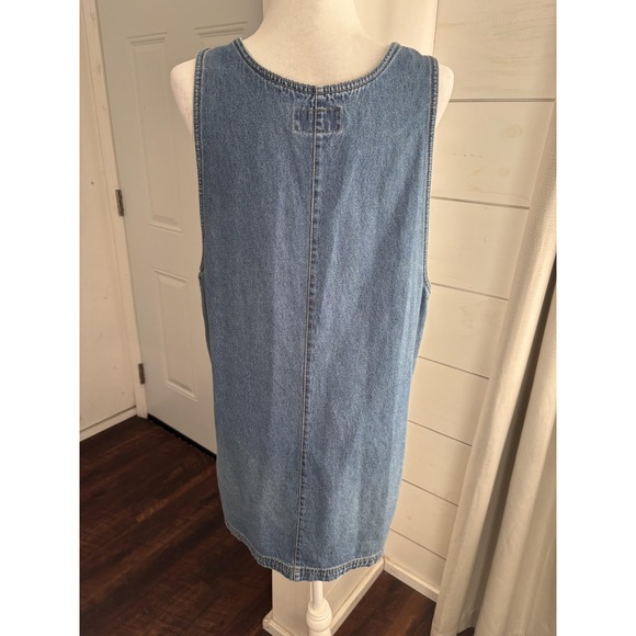 Route 66 Tank Dress Womens Large Blue Denim Floral Embroidered Vintage Overalls - Picture 3 of 7